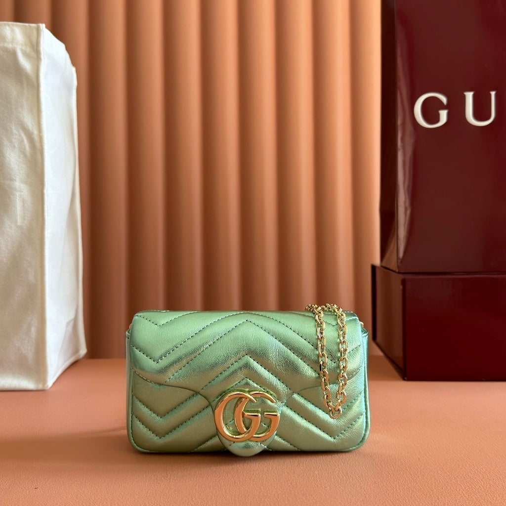 Gucci 26S Marmont Bag 16 in Metallic Pale Green Lambskin