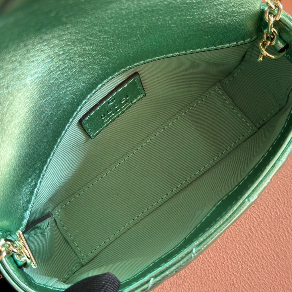 Gucci 26S Marmont Bag 16 in Metallic Pale Green Lambskin