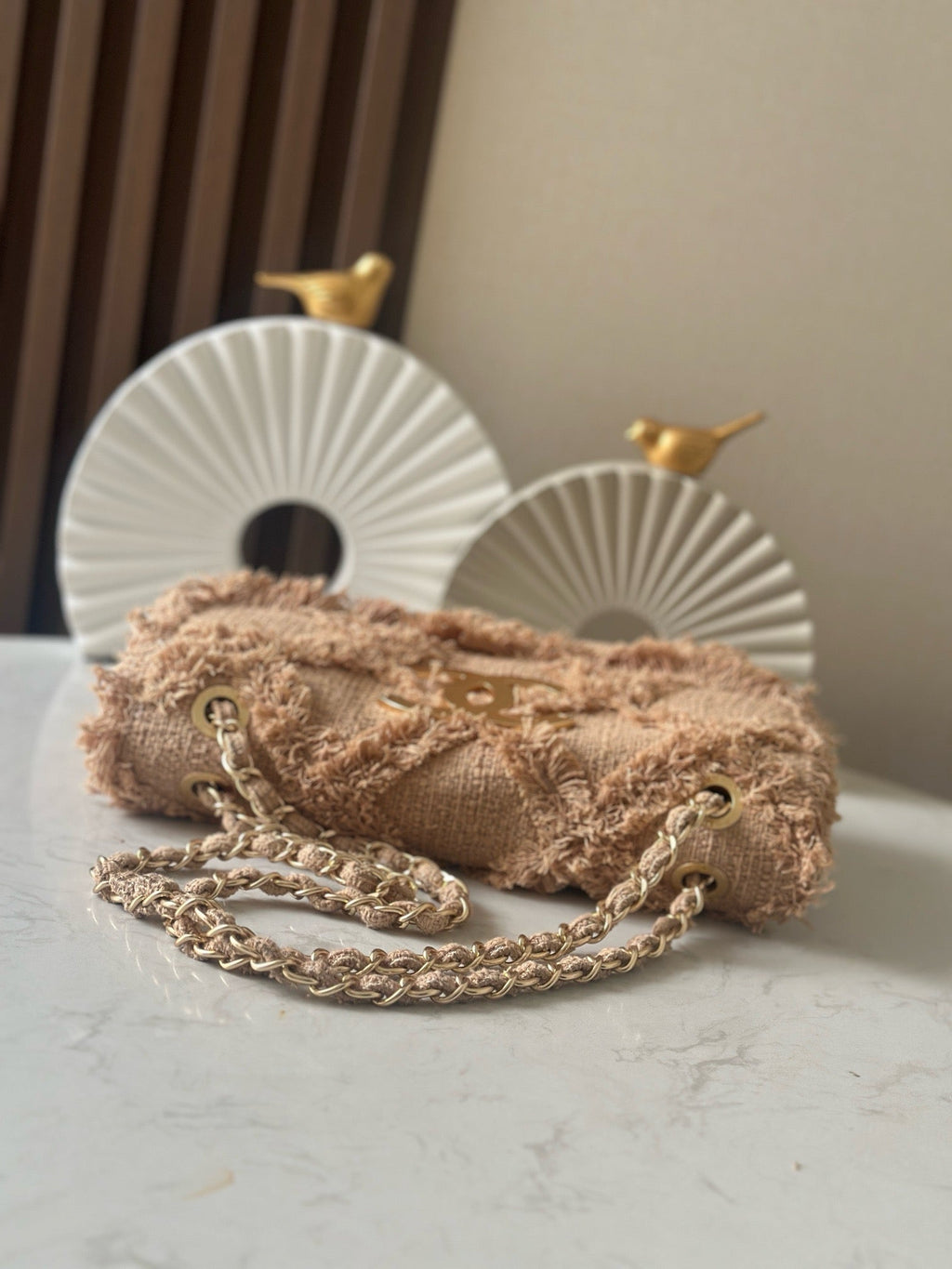 Chanel 25S Flap Bag 27 in Beige Fabric