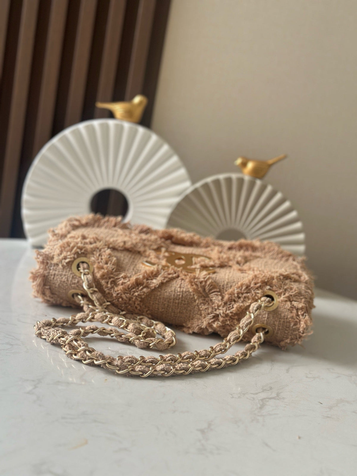 Chanel 25S Flap Bag 27 in Beige Fabric