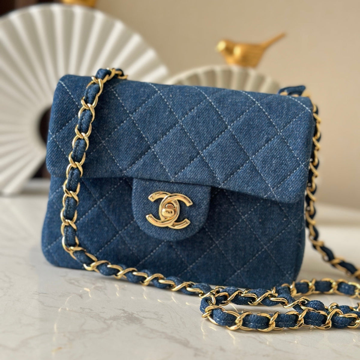 Chanel 25S Mini Flap Bag 18 in Blue Denim with Gold Hardware