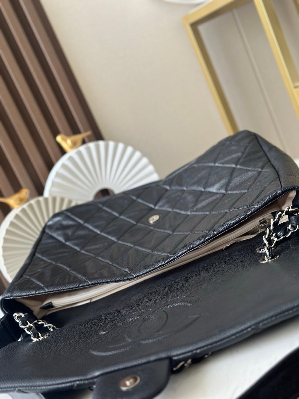 Chanel 25S Shoulder Bag 40 in Black Caviar with Silver Hardware