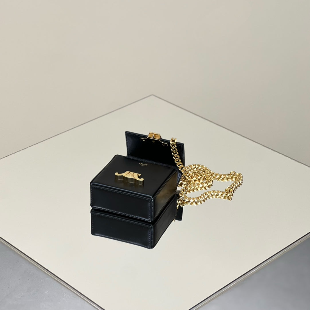 Celine Box Triomphe 10 Black Shiny Calfskin Bag