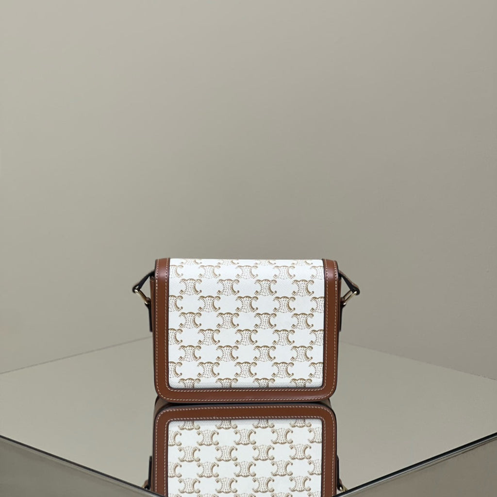 Celine Classique Triomphe 22 Calfskin White Brown Bag