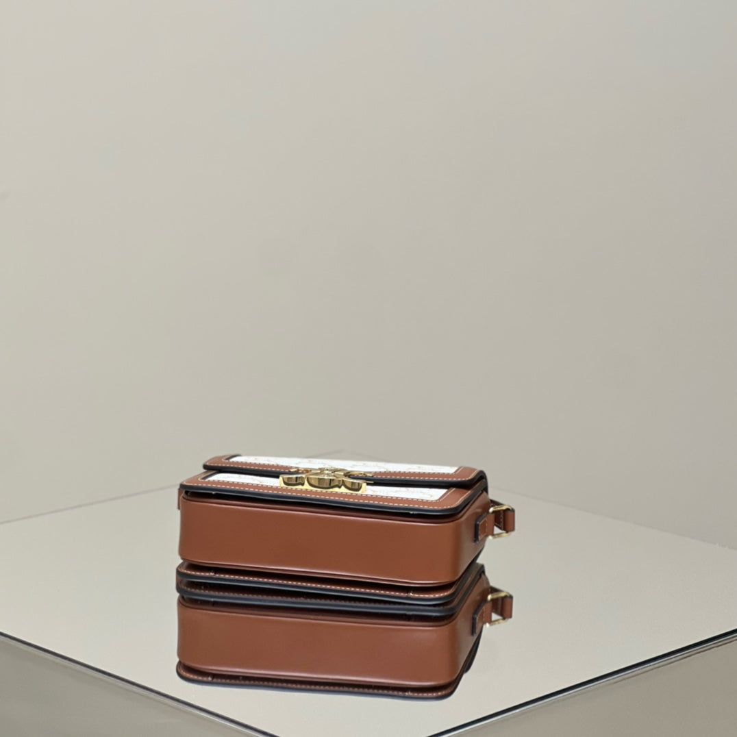 Celine Classique Triomphe 22 Calfskin White Brown Bag