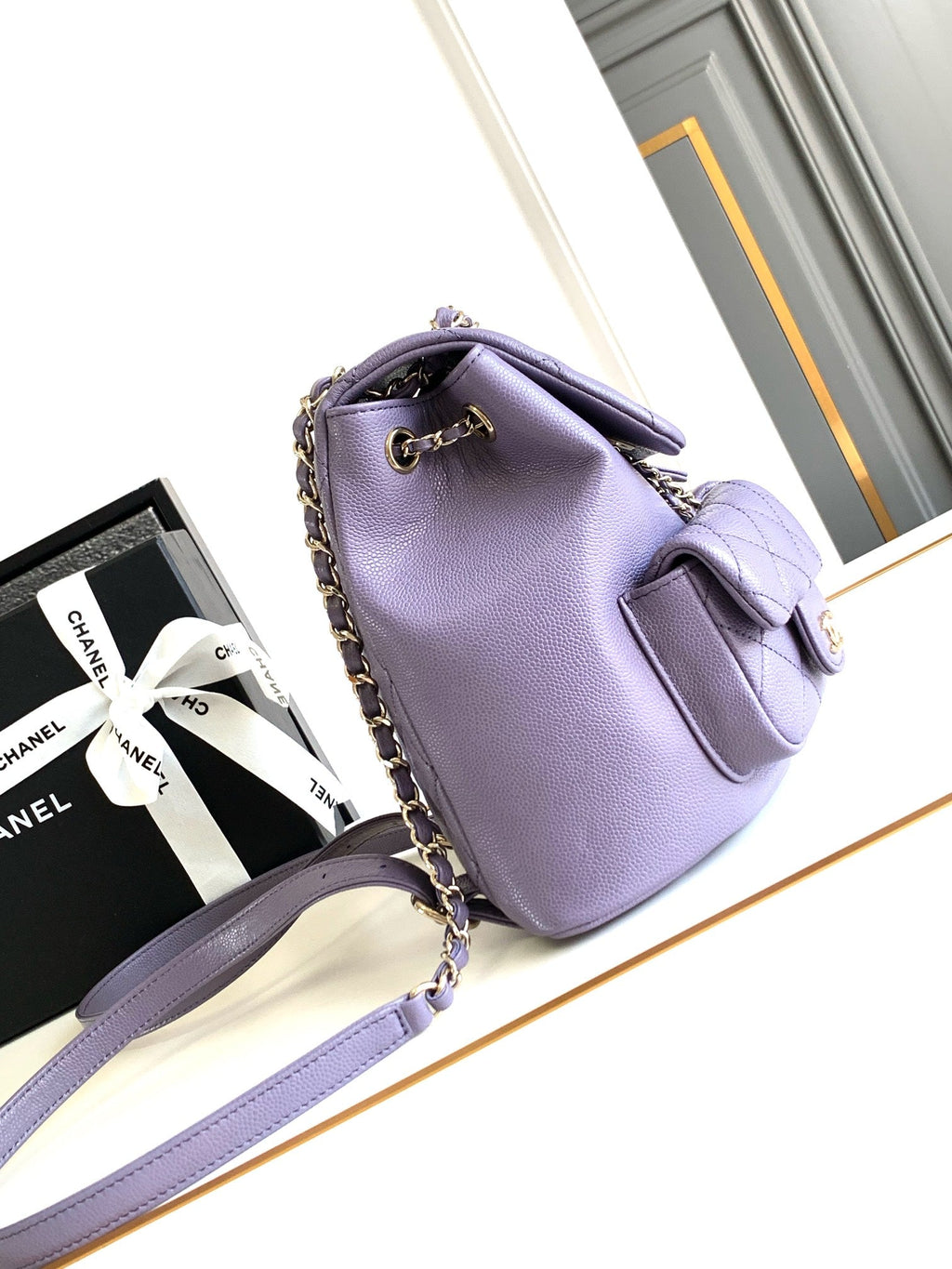 Chanel 25S Backpack 21 cm in Purple Lambskin