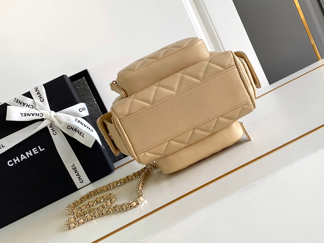Chanel 25S Camera Bag 23 in Beige Lambskin with Gold Hardware