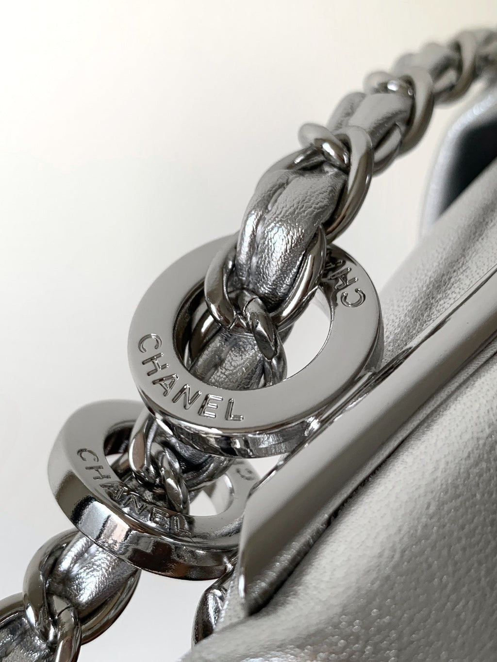 Chanel 25S Hobo Bag 40 cm in Silver Smooth Calfskin