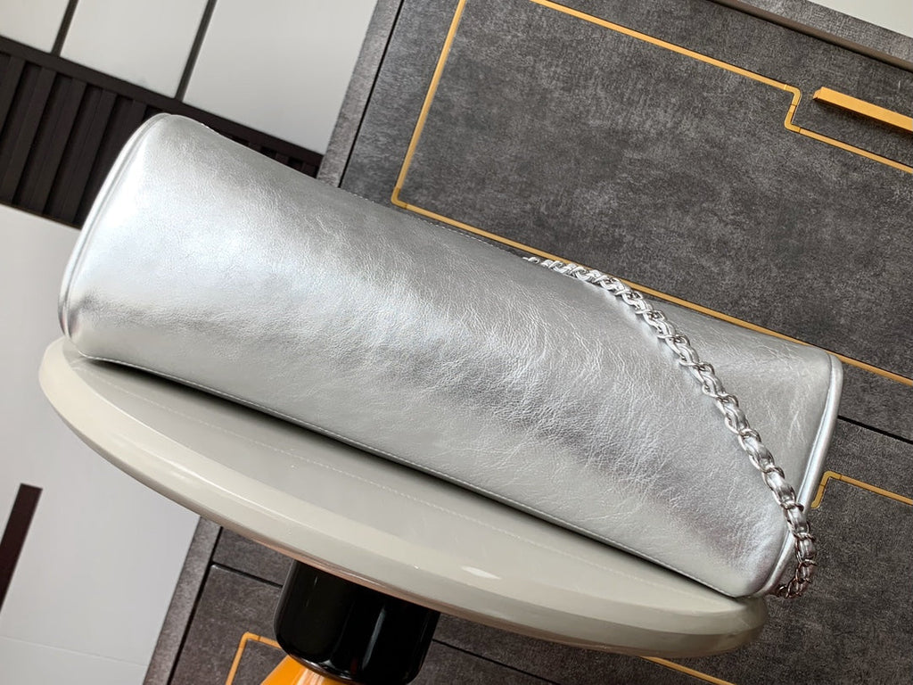 Chanel 25S Hobo Bag 40 cm in Silver Smooth Calfskin