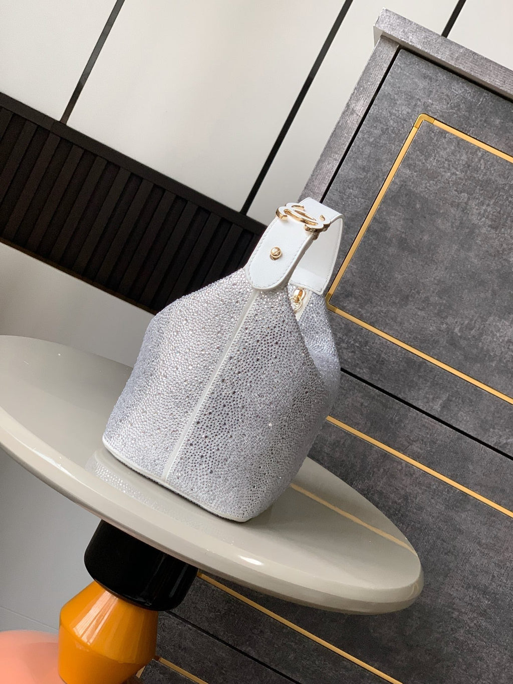 Chanel 25S Shopping Bag 18 cm in Silver Rhinestone-Studded