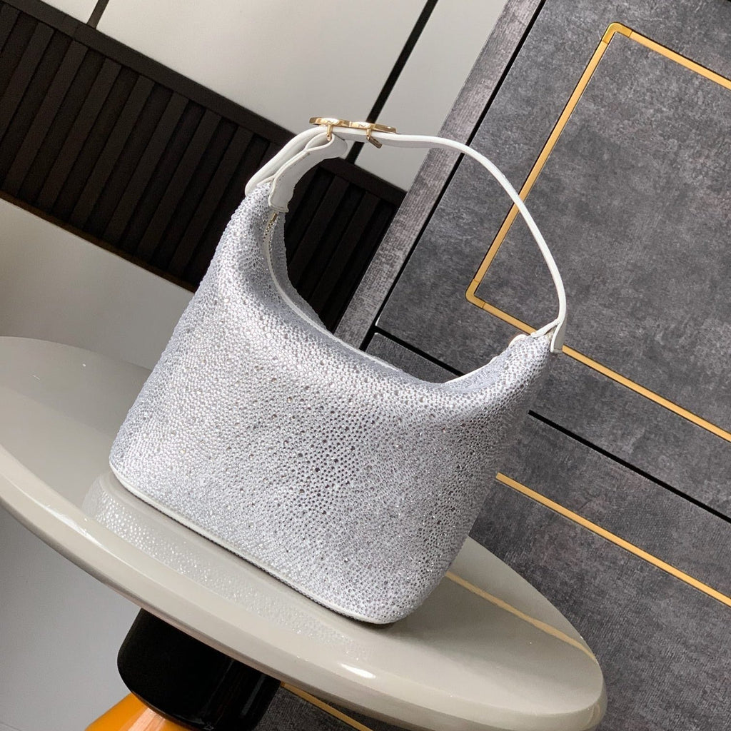 Chanel 25S Shopping Bag 18 cm in Silver Rhinestone-Studded
