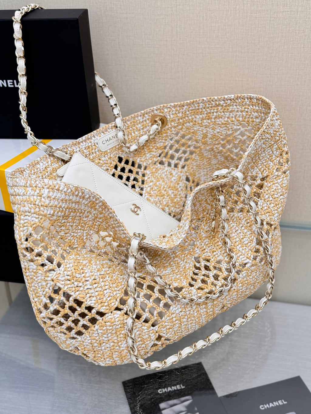Chanel 25S Tote Bag 52 cm in Beige Raffia