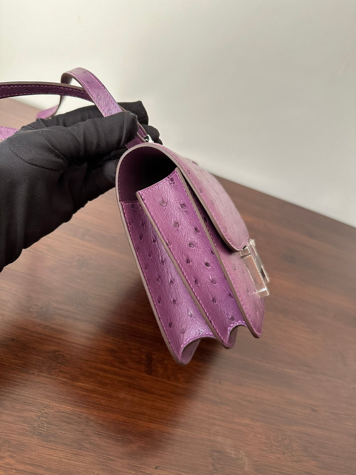 Hermes Constance 18 Purple Ostrich Silver Hardware Bag