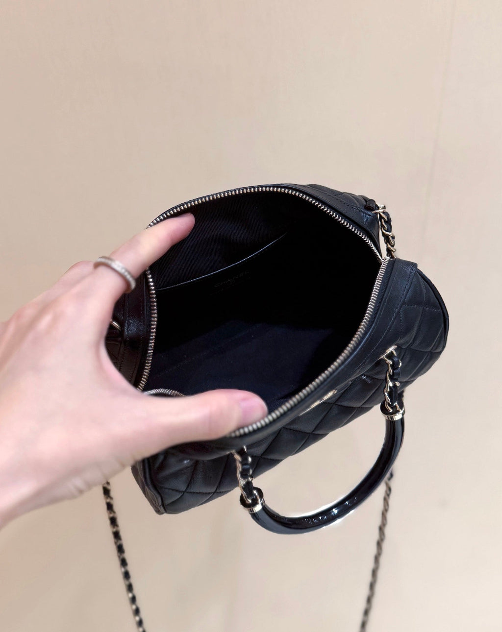 Chanel Boston Matelasse Caviar Shoulder Handbag 18 in Black Lambskin