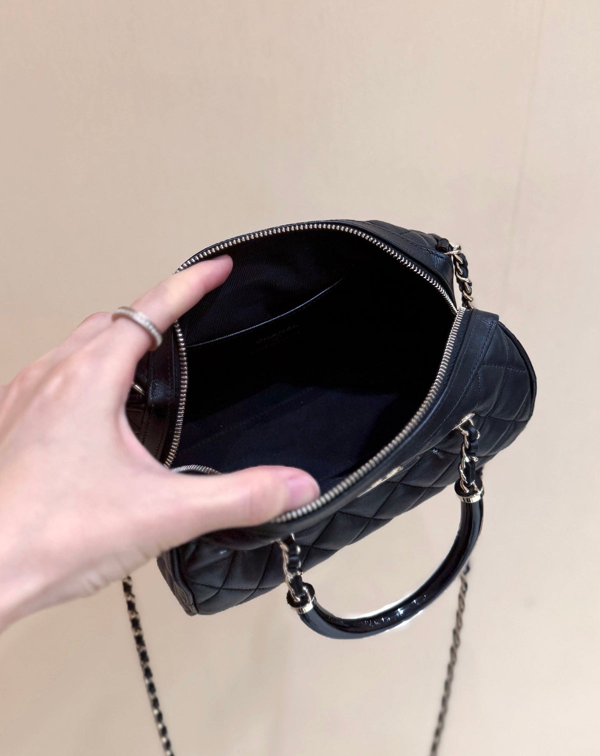 Chanel Boston Matelasse Caviar Shoulder Handbag 18 in Black Lambskin