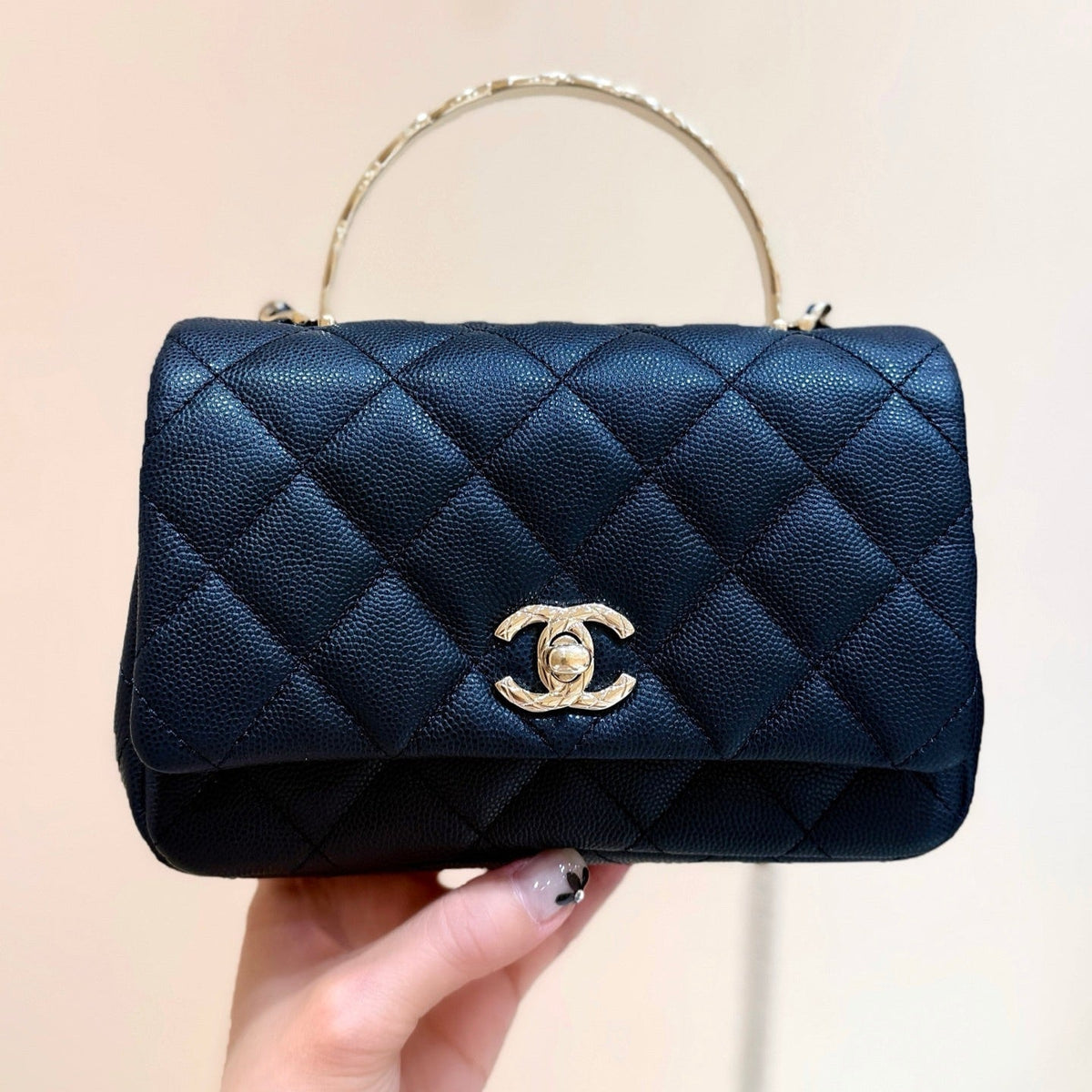 Chanel 25S Coco Crush Handle 18 in Black Calfskin Gold Hardware Bag
