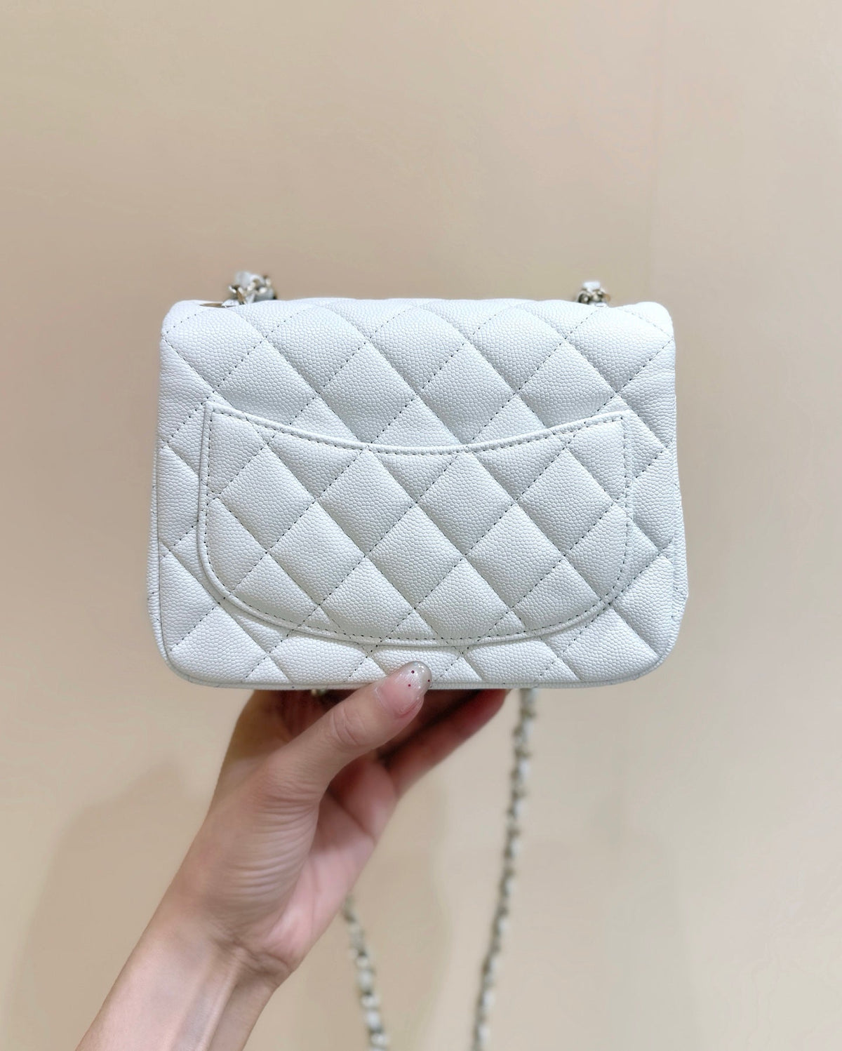 Chanel 25S Mini Square Flap Bag 17 in White Calfskin Caviar Gold Hardware