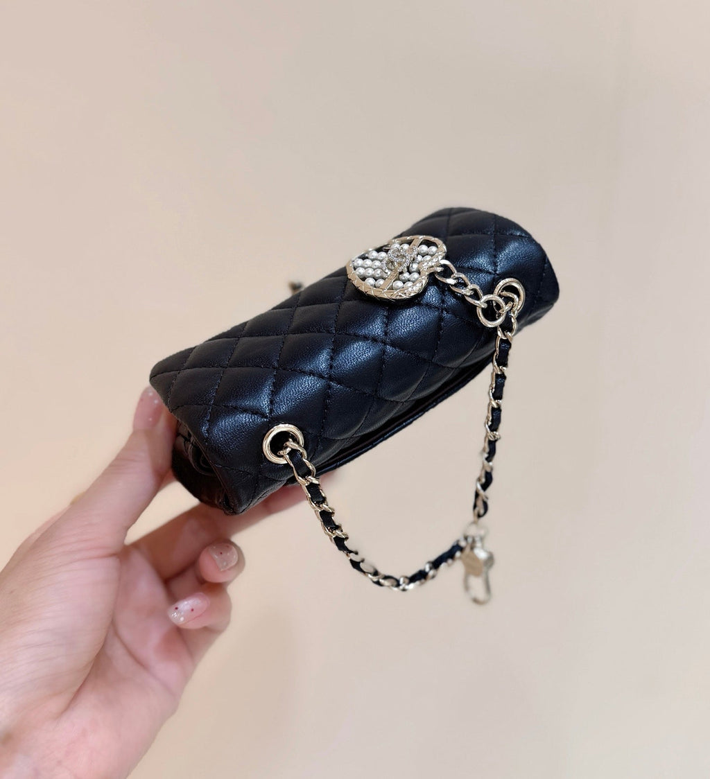 Chanel 25S Mini Cf Bag 12 in Black Lambskin Heart Model